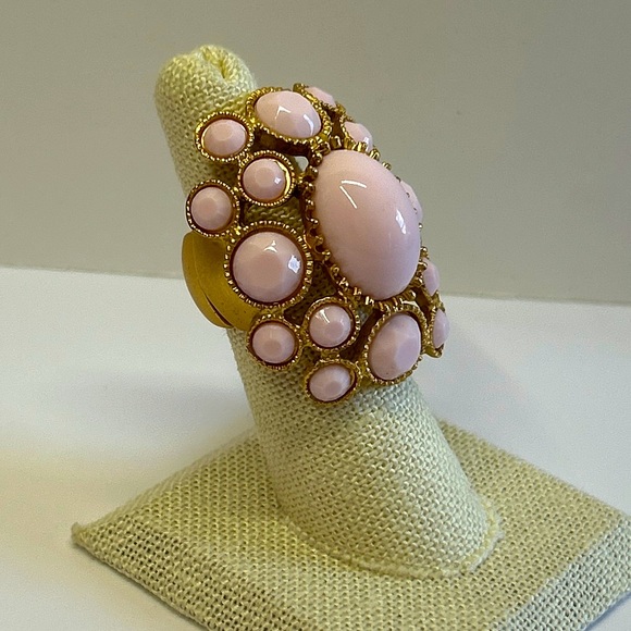 Pink Cabochons Starement Cluster Ring Stretchy Adjustable Gold Tone - Picture 2 of 7